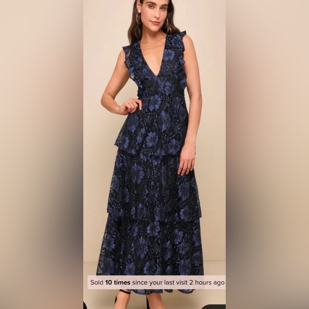 Lulu's Navy Floral Sleeveless Maxi Dress